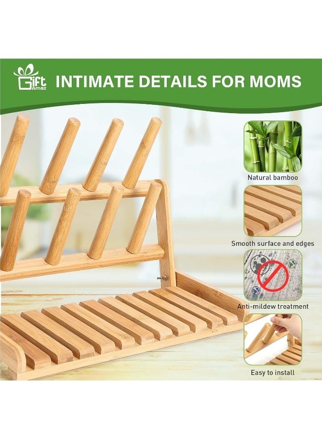 GiftAmaz Bamboo Baby Bottle Drying Rack, Space Saving Countertop Bottle Holder Portable Dryer Rack Organizer for Baby Bottles, Cups, Pacifiers and Accessories, Birthday Gift Box for Women Mother Mom - Image 3