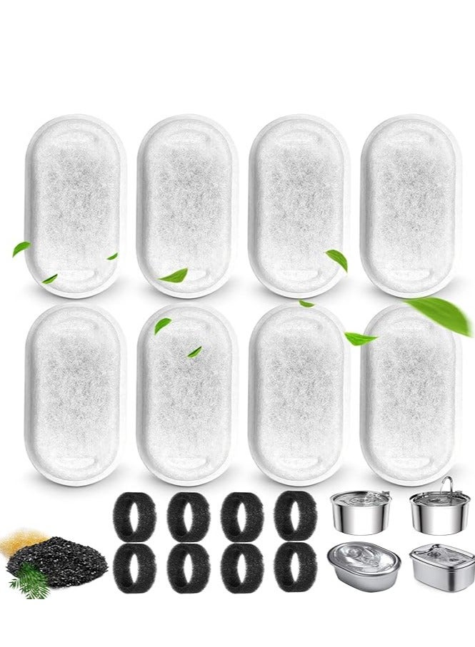 XiuWoo Petilog Cat Water Fountain Filters for 108/3.2L& 67oz/2L Stainless Steel Pet Water Dispenser Fountain Filter Replacement with 8 Sponges (8 Filters&8 Sponges) - Image 1