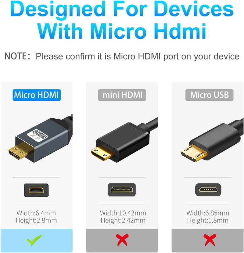 توزوه كابل قصير من نوع Micro HDMI إلى HDMI بطول 2 متر، مصنوع من خيوط النايلون المنسوجة، يدعم تقنيات 3D و4K بمعدل 60 هرتز ودقة 1080p. - Image 3