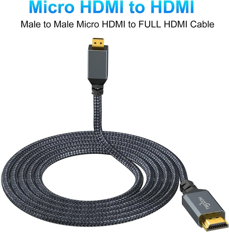 توزوه كابل قصير من نوع Micro HDMI إلى HDMI بطول 2 متر، مصنوع من خيوط النايلون المنسوجة، يدعم تقنيات 3D و4K بمعدل 60 هرتز ودقة 1080p. - Image 5