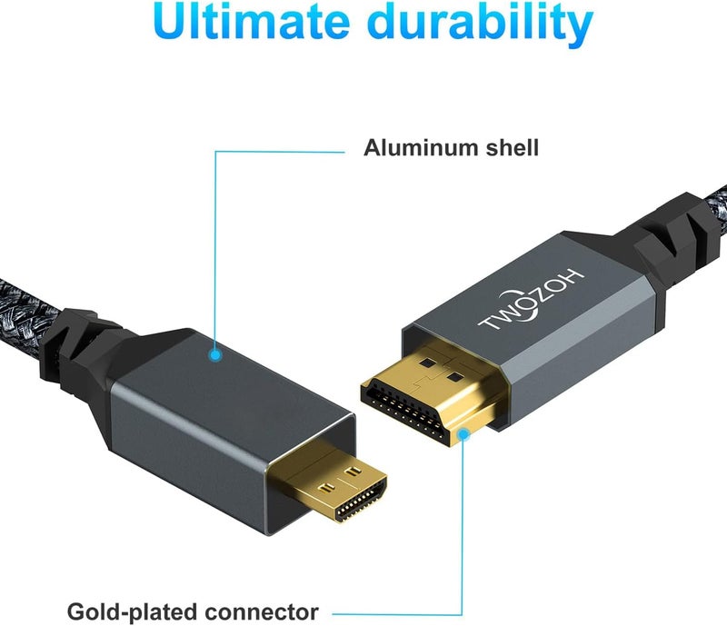 توزوه كابل قصير من نوع Micro HDMI إلى HDMI بطول 2 متر، مصنوع من خيوط النايلون المنسوجة، يدعم تقنيات 3D و4K بمعدل 60 هرتز ودقة 1080p. - Image 4