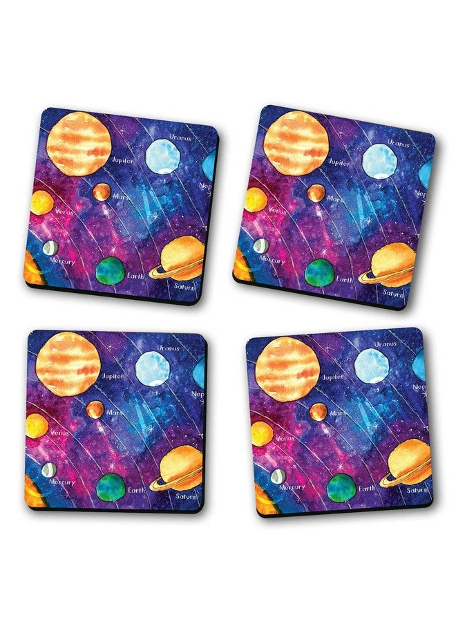 ASHVAH Planets Print/Typography Tea/Coffee Mug/Designer Handmade Wooden Coaster Set for Home Kitchen, Office Desk - Set of 4 - Square: 10cm - Image 2
