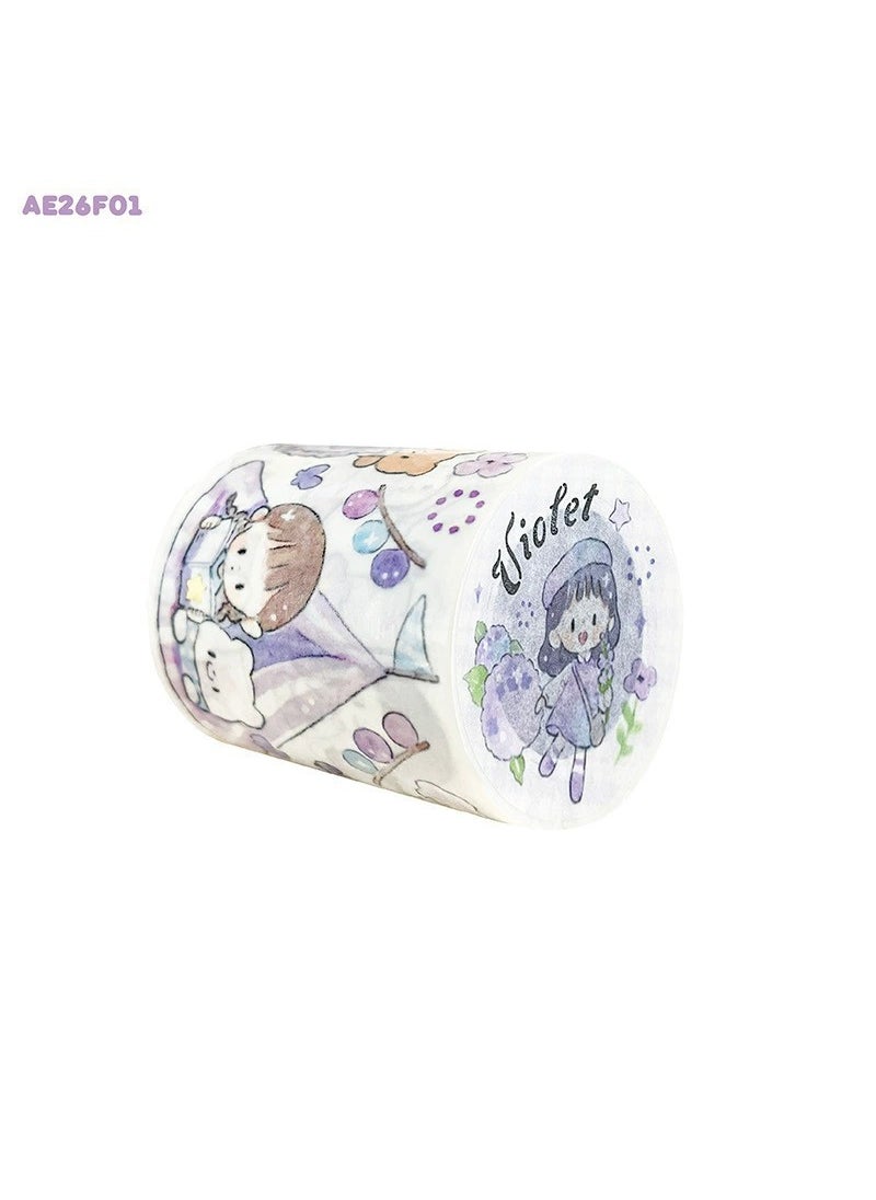 Generic ZhuDaKing Original Cartoon Sticker Tape Winter Small Events Full Set Family Use Adhesive Tape Hand Account Drawing Material Light purple light purple tape-Full roll 
