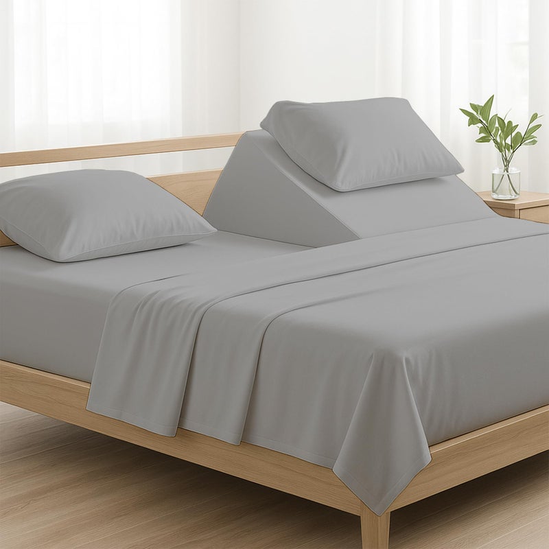 NON Sticky cotton Top Split King Sheets Sets for Adjustable beds Sheets for Sleep Number Bed Split King deep Pocket 32 Split Top King Sheets 100 Cotton Flex Top Sheets Light Grey Solid 