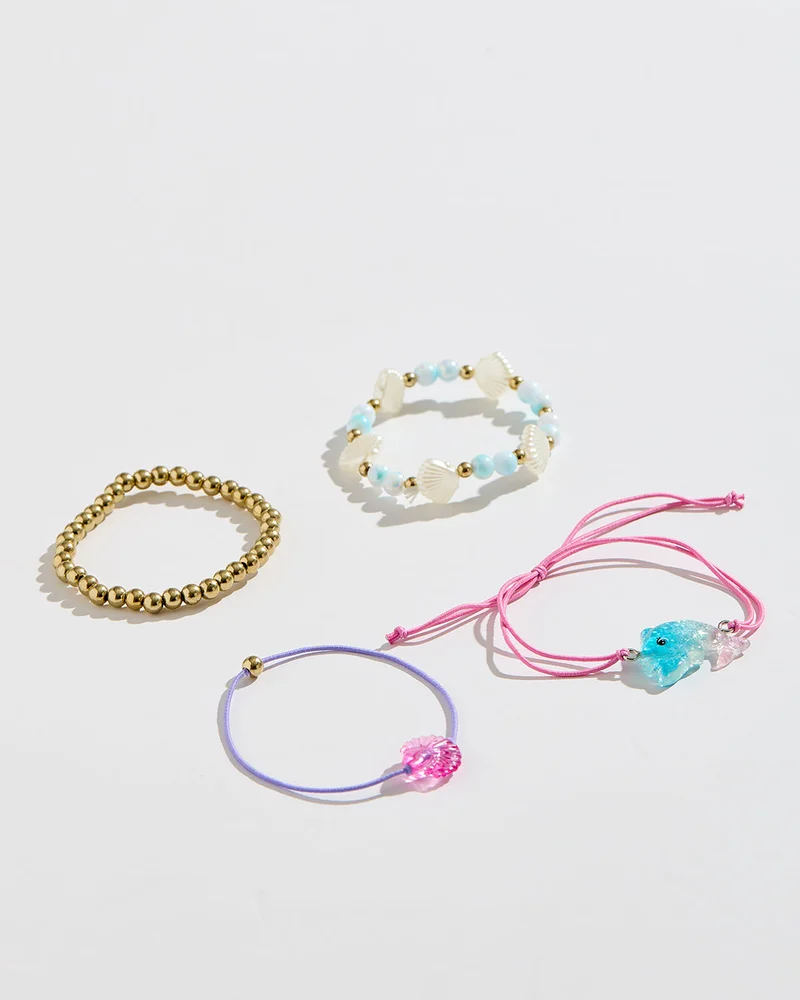 REDTAG Girls Assorted Embellished Bracelet Set (4 Piece)