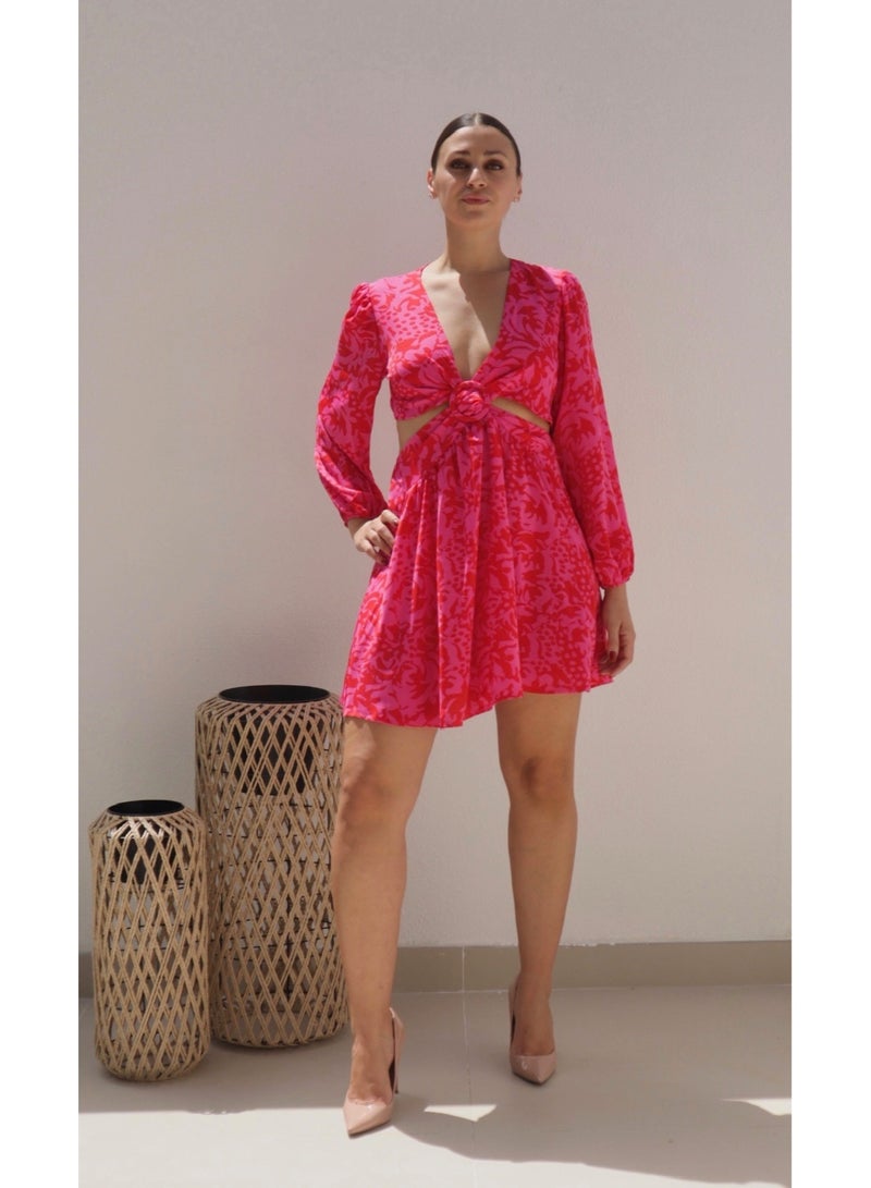 Alorabella Alina Leopard Cut-Out Dress - Pink  - Image 1