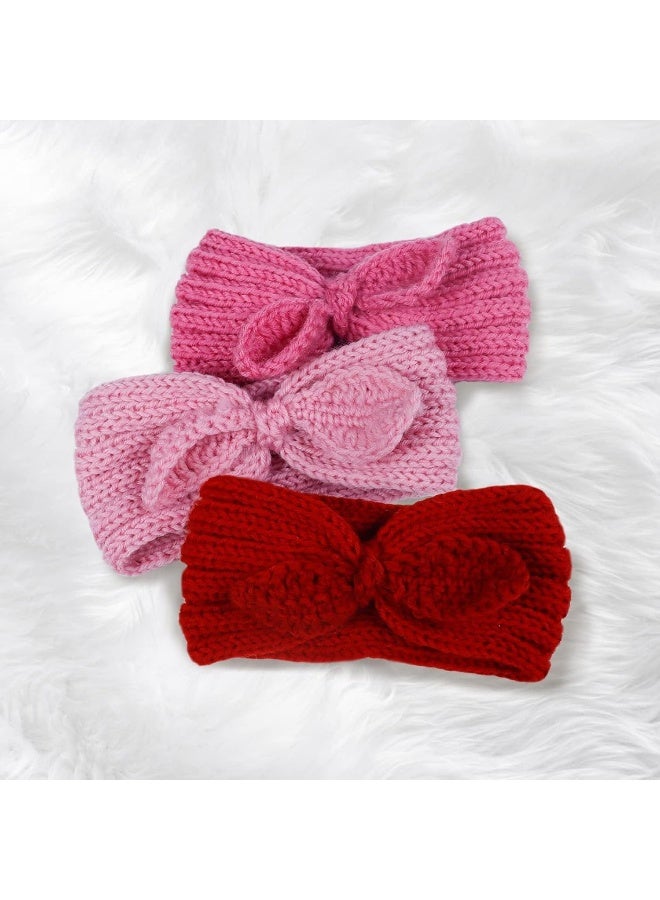 Fmeida Fmeida 3 Pack Baby Christmas Headband, Warm Bunny Knot Hair Band, Knit Head Wrap Elastics Hairbands, Hair Accessories for Baby Girls Newborn Infant Toddlers Kids Children | Peach Pink Red  - Image 2