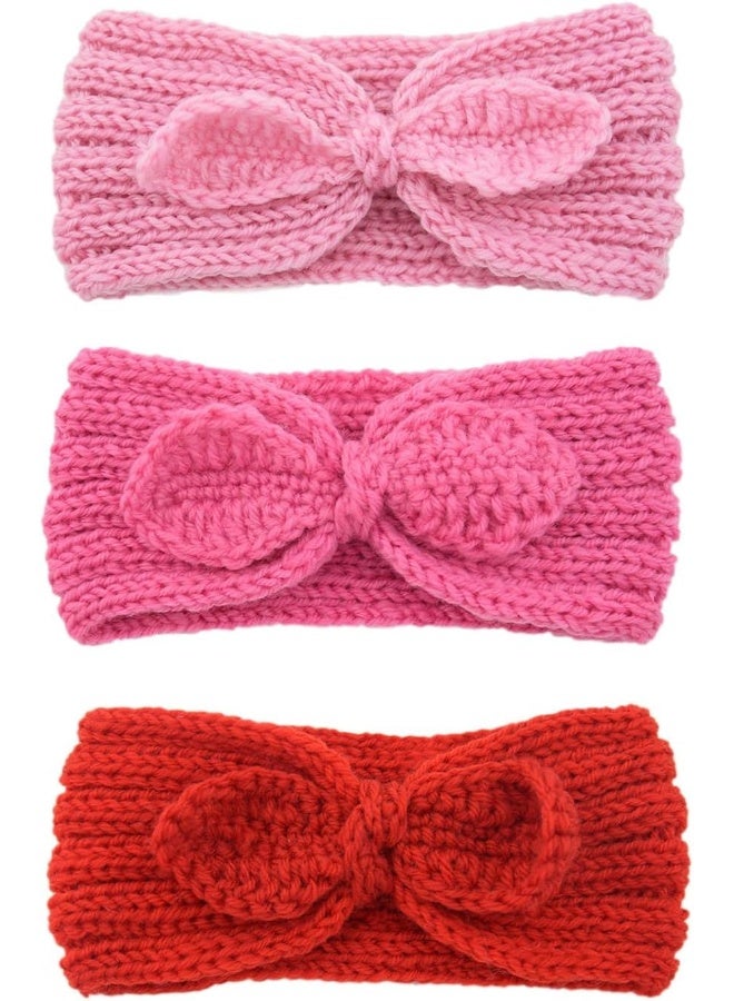Fmeida Fmeida 3 Pack Baby Christmas Headband, Warm Bunny Knot Hair Band, Knit Head Wrap Elastics Hairbands, Hair Accessories for Baby Girls Newborn Infant Toddlers Kids Children | Peach Pink Red  - Image 1