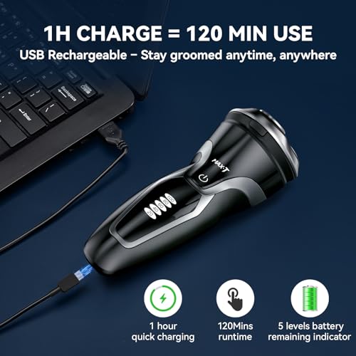MAX-T Electric Razor for Men, 4D Rotary Shaver Razor for Men, Rechargeable Wet & Dry Shaver with Pop-Up Trimmer, IPX7 Waterproof, Type-C, Plug & Play - Image 5