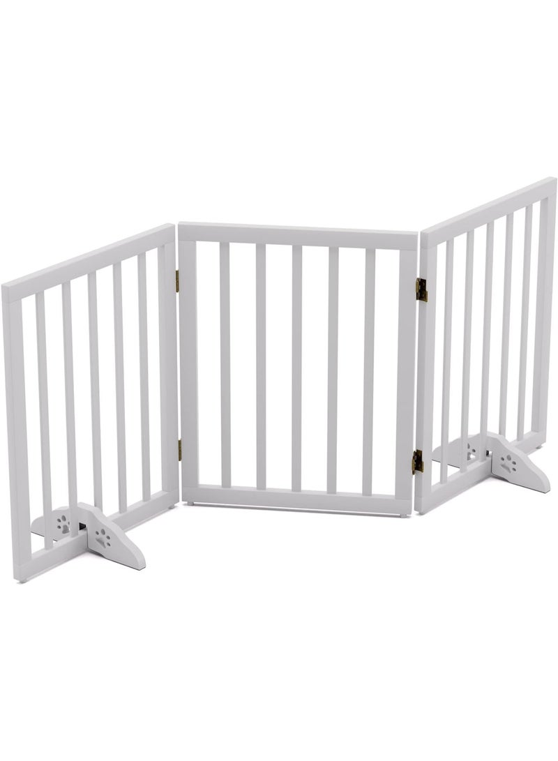 The Menifest Wooden Freestanding Foldable Pet Gate for Dogs – Adjustable Portable Dog Barrier with Hinged Panels – Easy Setup Indoor Pet Safety Gate - Image 1