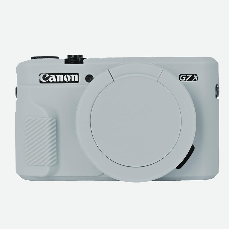 إيزي هود حقيبة G7X2، حقيبة كاميرا لـ Canon G7 X Mark II، غطاء حماية من السيليكون الناعم مع غطاء عدسة قابل للإزالة لكاميرا Powershot G7X Mark II DSLR - رمادي فاتح - Image 1