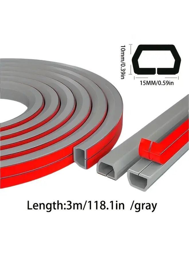 Trapezoidal Gray PVC Self Adhesive Wall Cable Concealer 3m 118 Inch Wire Management - Image 1