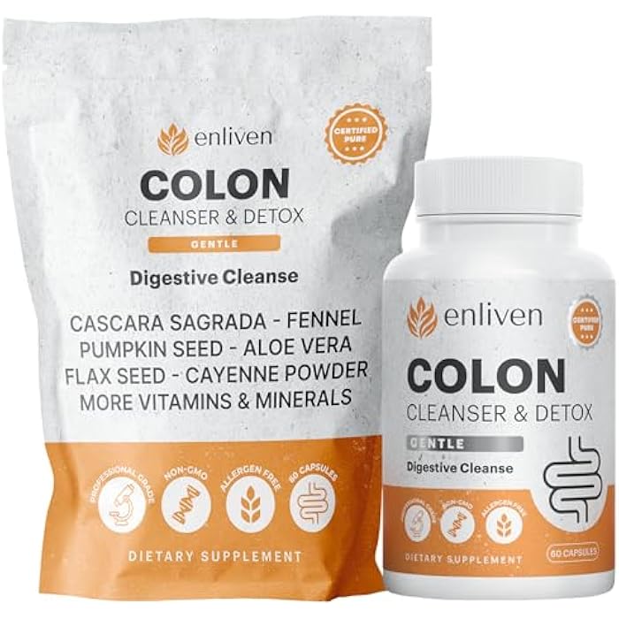 enliven Gentle Colon Cleanse Detox Pills for Daily Support | Natural Herbal Formula with Aloe, Fennel & Ginger | Supports Weight Loss, Regularity & Digestive Health | Non-Habit Forming | 60 Capsules - Image 1