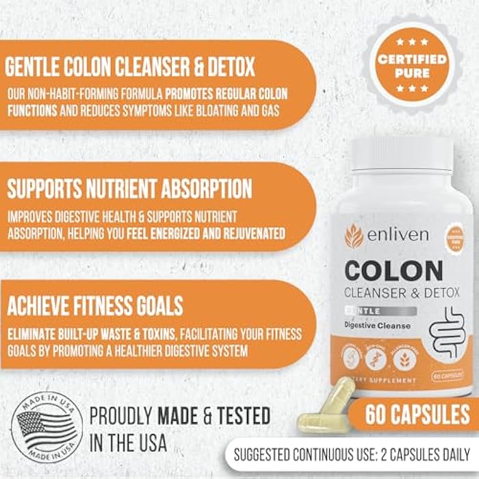 enliven Gentle Colon Cleanse Detox Pills for Daily Support | Natural Herbal Formula with Aloe, Fennel & Ginger | Supports Weight Loss, Regularity & Digestive Health | Non-Habit Forming | 60 Capsules - Image 3