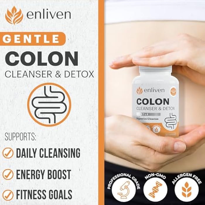 enliven Gentle Colon Cleanse Detox Pills for Daily Support | Natural Herbal Formula with Aloe, Fennel & Ginger | Supports Weight Loss, Regularity & Digestive Health | Non-Habit Forming | 60 Capsules - Image 2