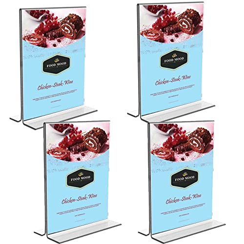Shuban Acrylic Sign Holder Table Sign Holder Double Sided T Shape Clear Plastic Desktop Display Holder Vertical Menu Stand Sign Holders for School, Office, Hotel, Party (05 X 7 Inch -4Pcs) - Image 1