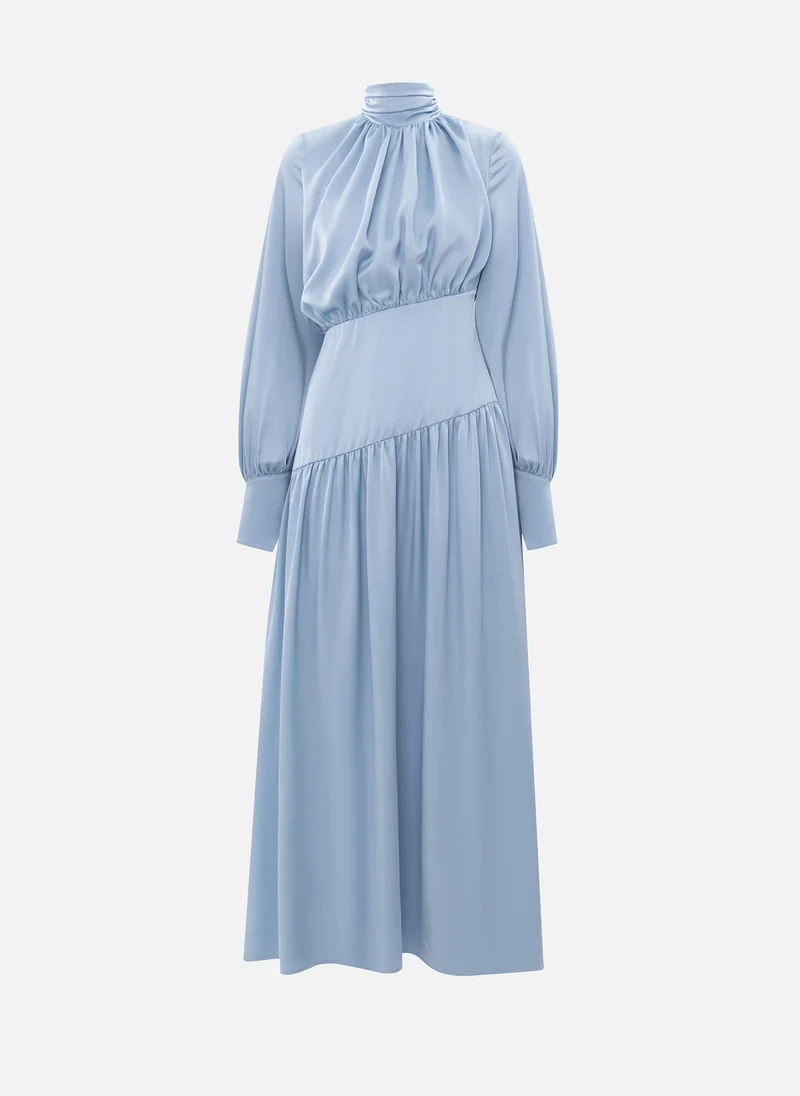 Lichi Smooth fitted maxi dress with pleats on the bodice