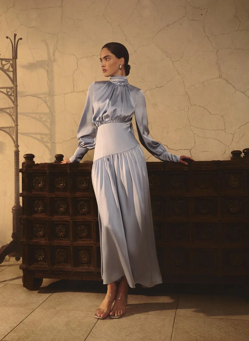Lichi  Smooth fitted maxi dress with pleats on the bodice for Women | Best Price UAE