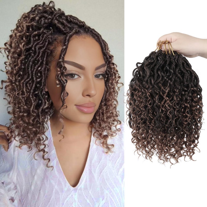Vemet Goddess Locs Crochet Hair8 Inch 9 Packs Faux Locs Synthetic Crochet Hair Boho Style Pre looped crochet with Curly Ends - Image 2