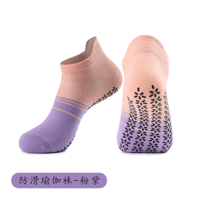 Generic Strap Yoga Socks Non-slip Professional Womens Medium Pilates Socks Short Towel Bottom Fitness Sports Floor Socks X82 pink purple [professional yoga socks] regular