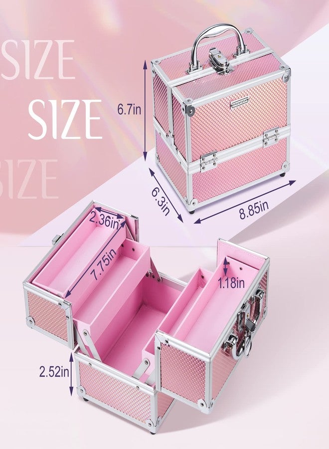FRENESSA Makeup Train Case Portable Makeup Case Organizer Cosmetic Box Make Up Box Makeup Organizer Cosmetic Storage Cases with Locking Nail Kit Organizer Travel Case Mermaid Pink - Image 5