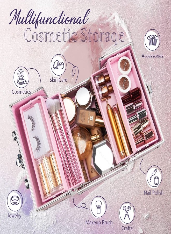 FRENESSA Makeup Train Case Portable Makeup Case Organizer Cosmetic Box Make Up Box Makeup Organizer Cosmetic Storage Cases with Locking Nail Kit Organizer Travel Case Mermaid Pink - Image 2