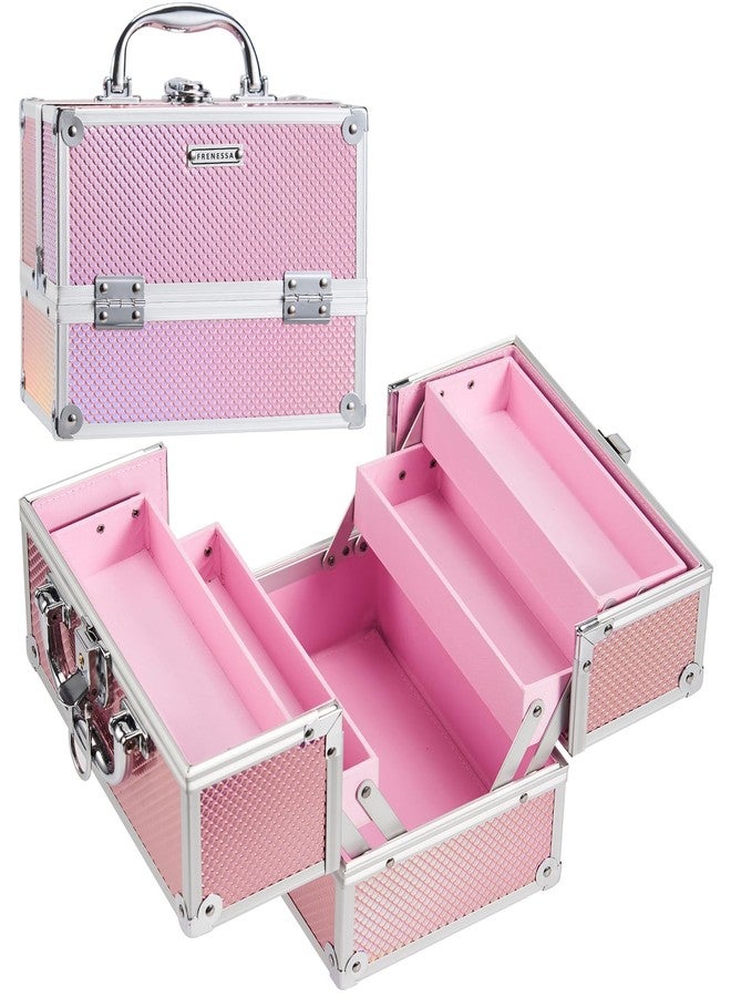 FRENESSA Makeup Train Case Portable Makeup Case Organizer Cosmetic Box Make Up Box Makeup Organizer Cosmetic Storage Cases with Locking Nail Kit Organizer Travel Case Mermaid Pink - Image 1
