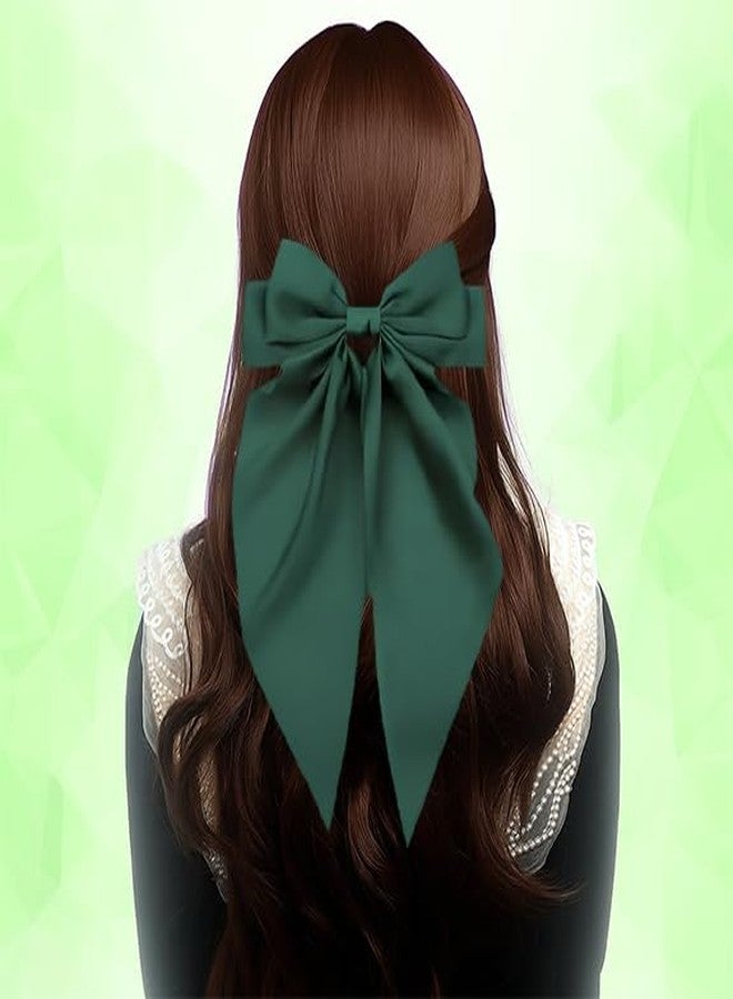 ANNACREATIONS ANNA CREATIONS 1 Pc Korean Fashion Large Satin Bow Hair Clip Ribbon Hair Barrette for Women & Girls Stylish Hair Accessories for Party, Wedding, Gifting (Green) - Image 3