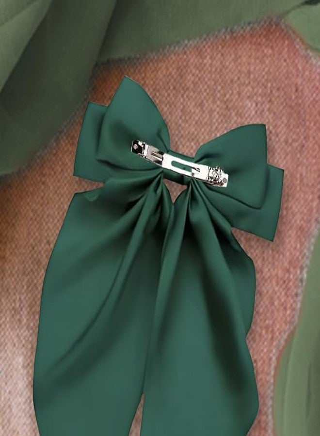 ANNACREATIONS ANNA CREATIONS 1 Pc Korean Fashion Large Satin Bow Hair Clip Ribbon Hair Barrette for Women & Girls Stylish Hair Accessories for Party, Wedding, Gifting (Green) - Image 5