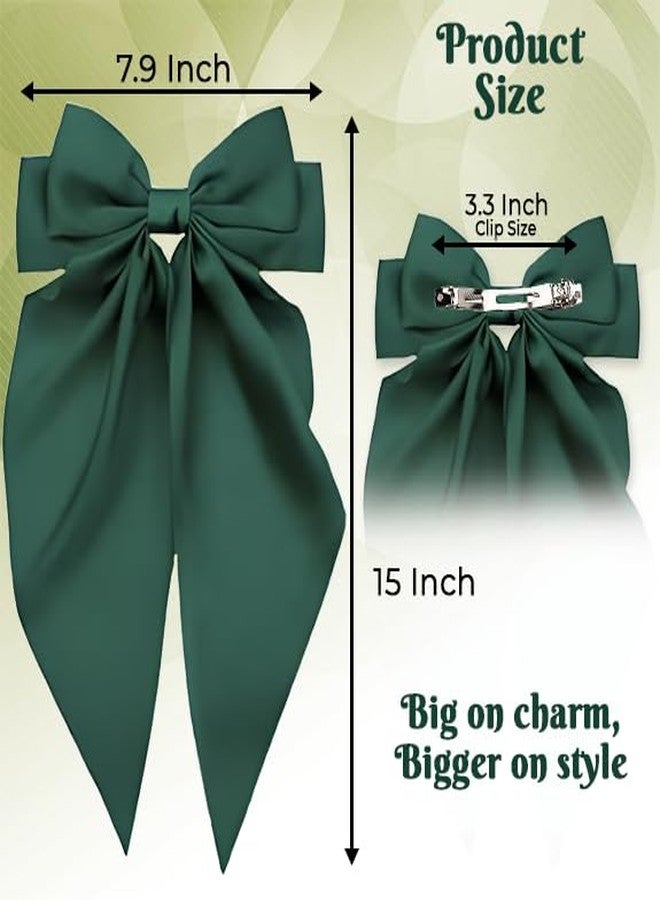 ANNACREATIONS ANNA CREATIONS 1 Pc Korean Fashion Large Satin Bow Hair Clip Ribbon Hair Barrette for Women & Girls Stylish Hair Accessories for Party, Wedding, Gifting (Green) - Image 4