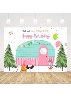 Ticuenicoa Camping Birthday Backdrop Birthday Party Decoration Safari Forest Backdrops Happy Camper Supplies Tent Campfire Camping Theme Party Background 5X3Ft  - Image 2