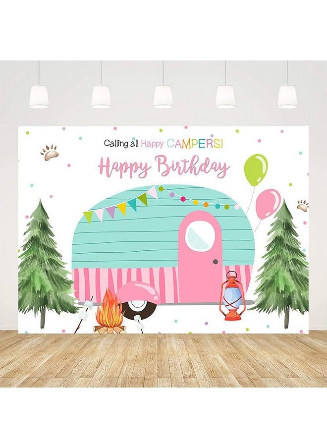 Ticuenicoa Camping Birthday Backdrop Birthday Party Decoration Safari Forest Backdrops Happy Camper Supplies Tent Campfire Camping Theme Party Background 5X3Ft  - Image 2