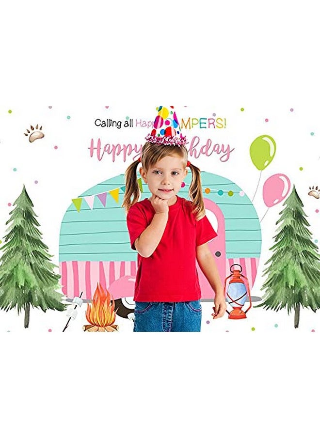 Ticuenicoa Camping Birthday Backdrop Birthday Party Decoration Safari Forest Backdrops Happy Camper Supplies Tent Campfire Camping Theme Party Background 5X3Ft  - Image 4