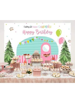 Ticuenicoa Camping Birthday Backdrop Birthday Party Decoration Safari Forest Backdrops Happy Camper Supplies Tent Campfire Camping Theme Party Background 5X3Ft  - Image 5