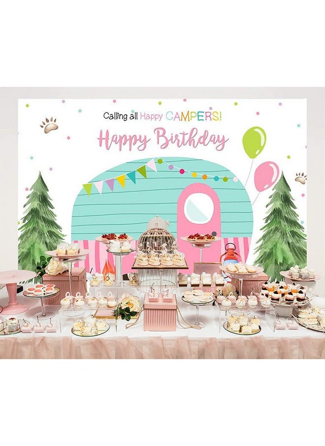 Ticuenicoa Camping Birthday Backdrop Birthday Party Decoration Safari Forest Backdrops Happy Camper Supplies Tent Campfire Camping Theme Party Background 5X3Ft  - Image 5
