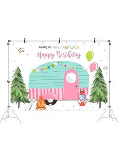 Ticuenicoa Camping Birthday Backdrop Birthday Party Decoration Safari Forest Backdrops Happy Camper Supplies Tent Campfire Camping Theme Party Background 5X3Ft  - Image 3