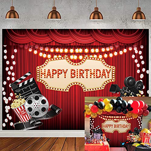Cenven Movie Night Backdrop Red Carpet Movie Theme Birthday Party Background Children Star Movie Theme Party Photography Decoration Photo Shoot Props 7x5FT - Image 1