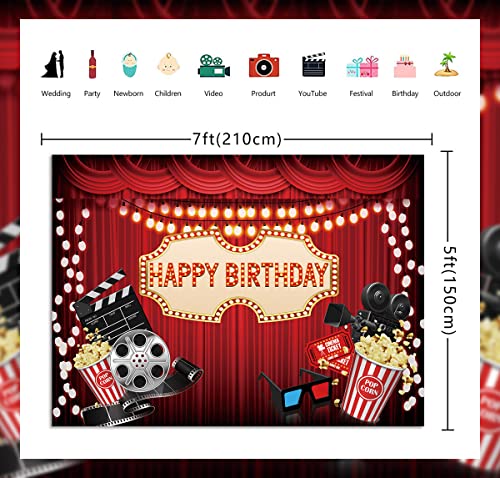 Cenven Movie Night Backdrop Red Carpet Movie Theme Birthday Party Background Children Star Movie Theme Party Photography Decoration Photo Shoot Props 7x5FT - Image 5