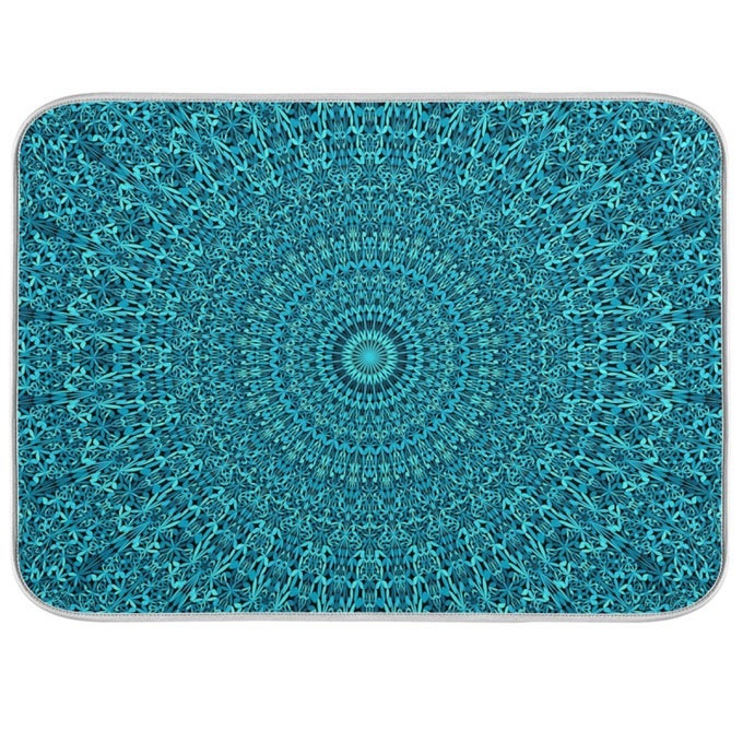 SUPER ABSORBENT DISH DRYING MAT MICROFIBER FASTDRYING DISH MAT 16 X 18 KITCHEN DISH DRYING PAD MANDALA TURQUOISE TEAL BLUE GREEN