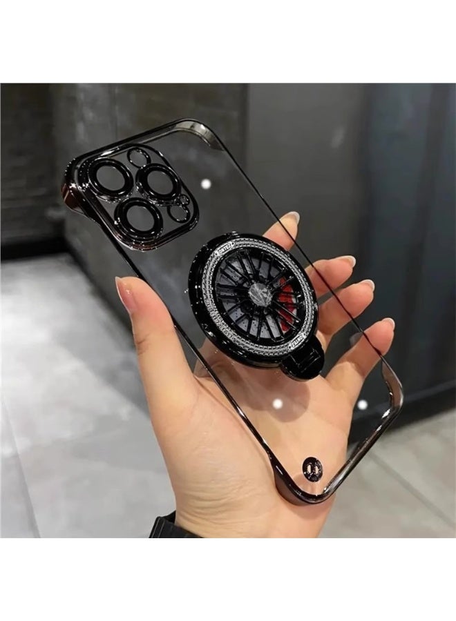 مناسبة ل iphone16 برو ماكس الهاتف المحمول حماية القضية ، تبو مادة شفافة ، 360 درجة الدوران الروتاري تخفيف الضغط قوس ، المضادة للانزلاق ، ومكافحة العرق ، ومكافحة بصمات الأصابع ، ومكافحة الاصطدام حماية ، أسود مطلي الإطار - Image 2