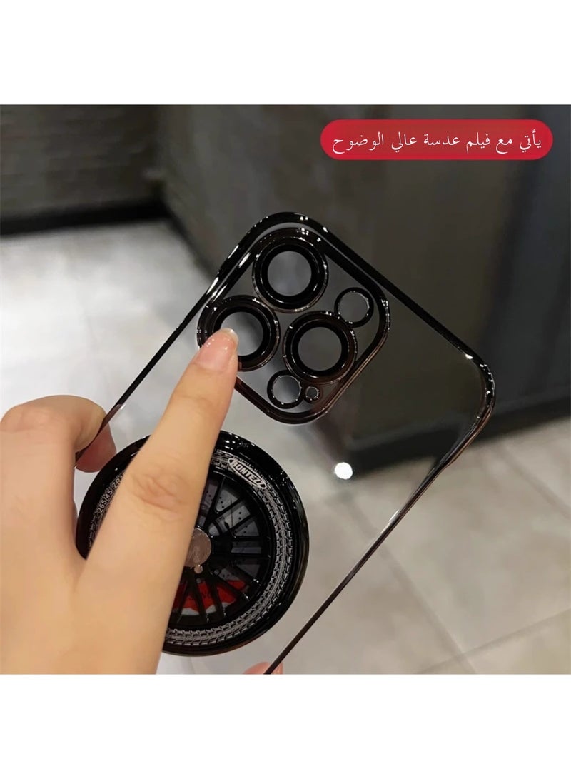 مناسبة ل iphone16 برو ماكس الهاتف المحمول حماية القضية ، تبو مادة شفافة ، 360 درجة الدوران الروتاري تخفيف الضغط قوس ، المضادة للانزلاق ، ومكافحة العرق ، ومكافحة بصمات الأصابع ، ومكافحة الاصطدام حماية ، أسود مطلي الإطار - Image 3
