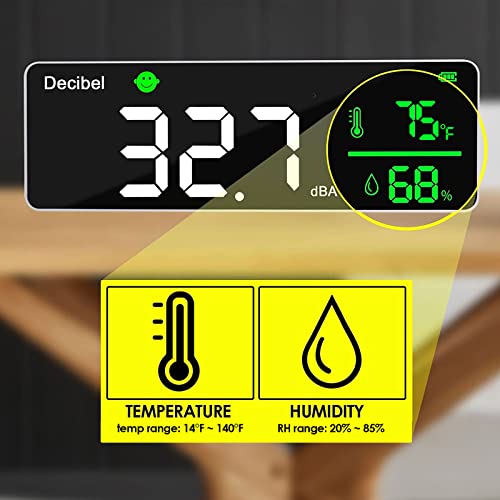 DANOPLUS Decibel Meter Wall Hanging Sound Level Meter 11 inch Large LED Display Noise Temperature Humidity Meter with Alarm Icons Indicator Wide Applications for Classroom, Studio, Home, Factory - Image 3