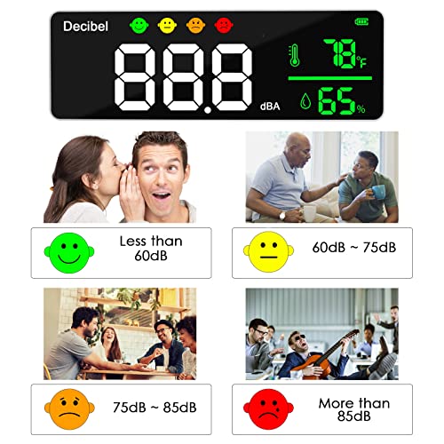 DANOPLUS Decibel Meter Wall Hanging Sound Level Meter 11 inch Large LED Display Noise Temperature Humidity Meter with Alarm Icons Indicator Wide Applications for Classroom, Studio, Home, Factory - Image 2