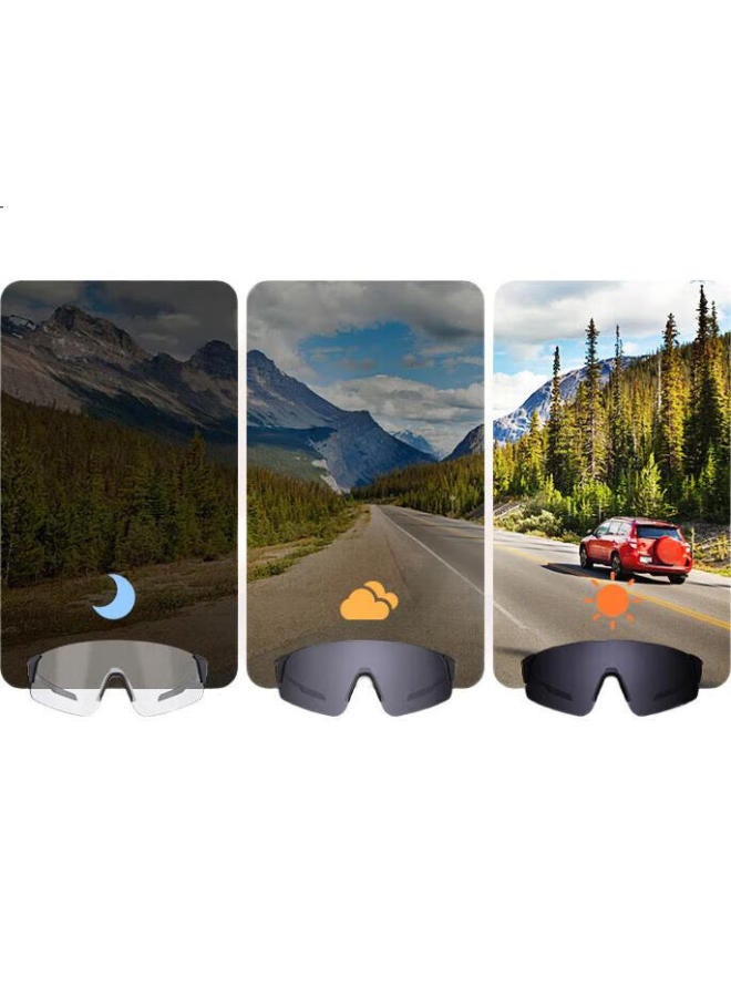 JD.com Running And Cycling Glasses Photochromic Outdoor Sunglasses Windproof Sunscreen Sports Glasses White Frame Anti-Fog - Image 2