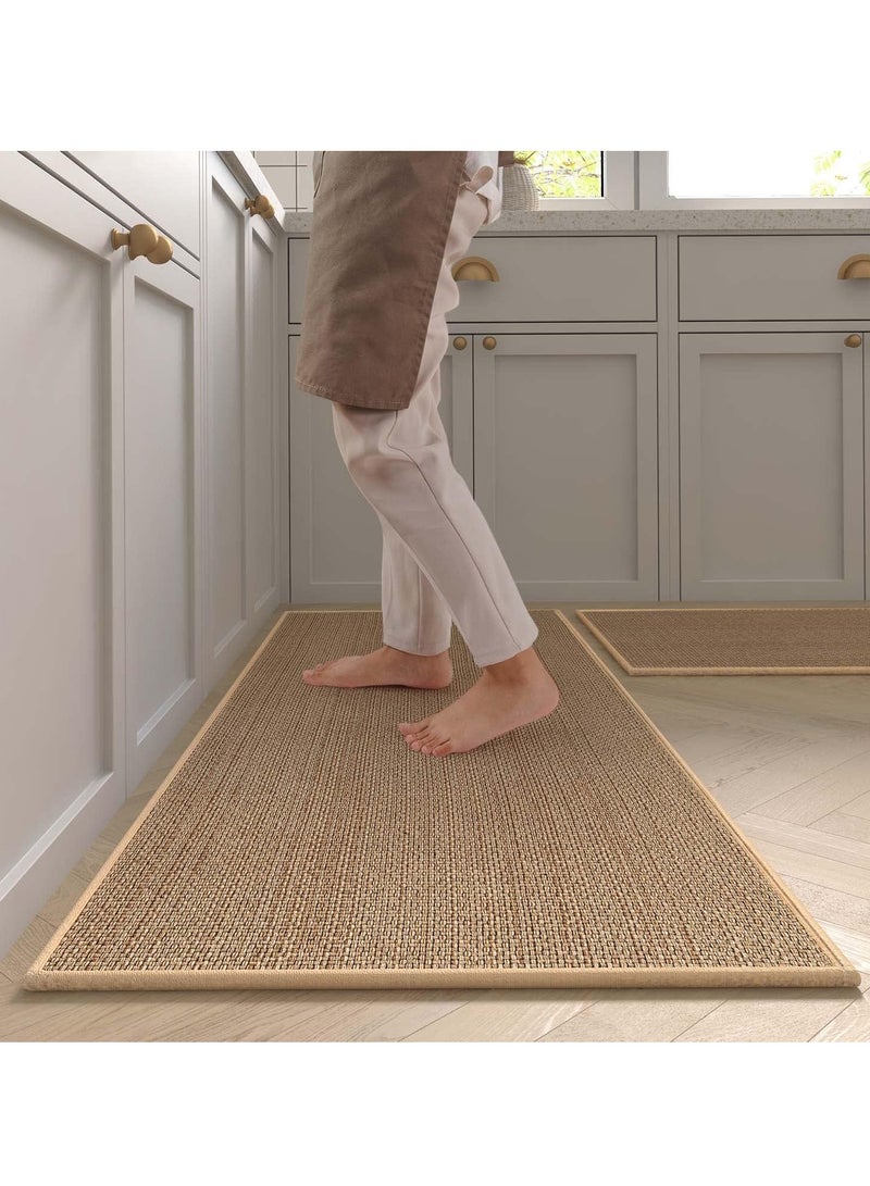Arabest 2pcs Kitchen Rugs and Mats Washable, Natural Rubber Bottom Kitchen Mat, Non Skid Rugs for Kitchen, Braid Jute Kitchen Floor Rug for Kitchen Carpet in Front of Kitchen Sink  - Image 1