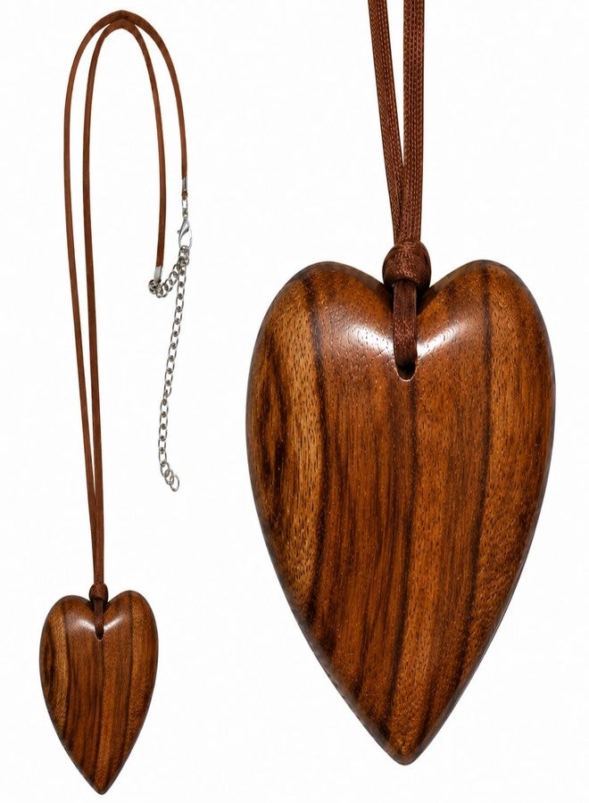 Healthy Floyds Heart Shaped Lovely Women's Stylish Natural Wood Necklace in Brown Natural Shade (2.5 x 2.5 x 0.5) inches. (Simple Heart) - Image 1