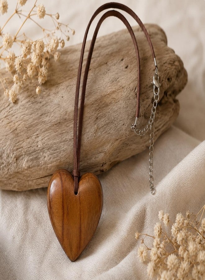 Healthy Floyds Heart Shaped Lovely Women's Stylish Natural Wood Necklace in Brown Natural Shade (2.5 x 2.5 x 0.5) inches. (Simple Heart) - Image 2