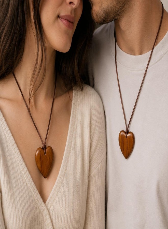Healthy Floyds Heart Shaped Lovely Women's Stylish Natural Wood Necklace in Brown Natural Shade (2.5 x 2.5 x 0.5) inches. (Simple Heart) - Image 4