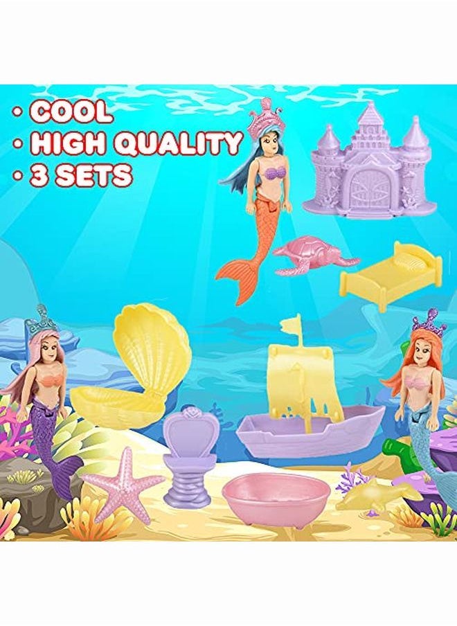 ArtCreativity - Princess Mermaid Doll Playset Set Of 3 Mermaid Toys For Girls And Boys With Doll Castle Shells Mirror Throne And More Princess Party Favors Pretend Play Toys For Kids - Image 1