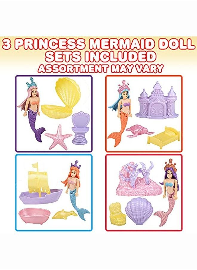 ArtCreativity - Princess Mermaid Doll Playset Set Of 3 Mermaid Toys For Girls And Boys With Doll Castle Shells Mirror Throne And More Princess Party Favors Pretend Play Toys For Kids - Image 1